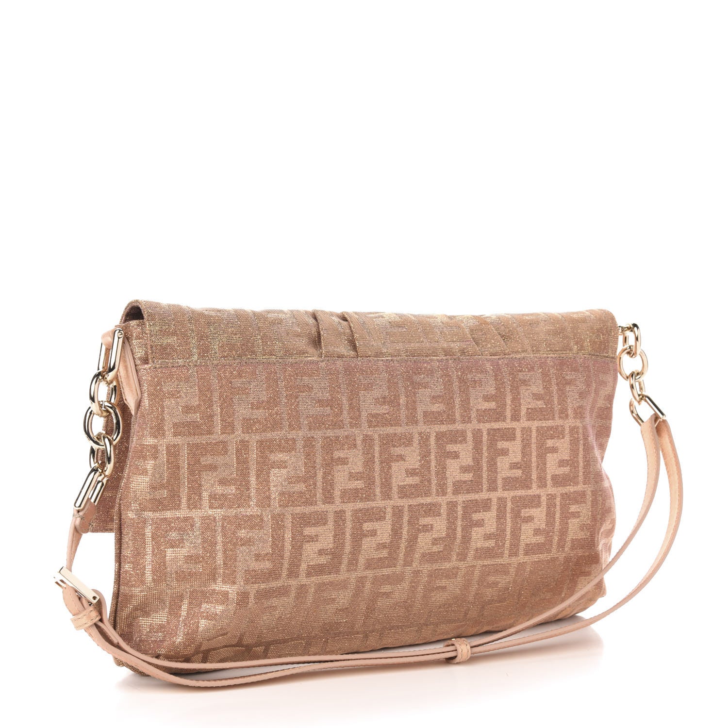 Fendi Metallic Lurex Zucca Large Mia Shoulder Flap Arancio 3 of 11