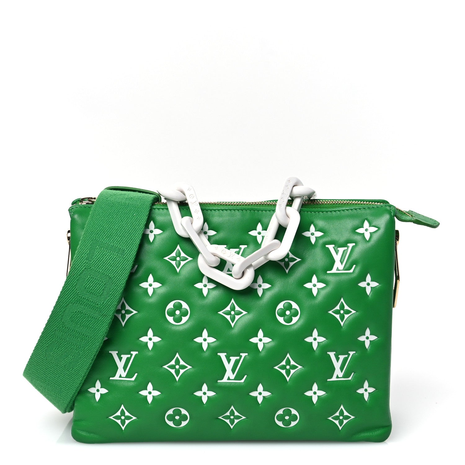 Louis Vuitton Lambskin Embossed Monogram LV Match Coussin PM Green White 1 of 9