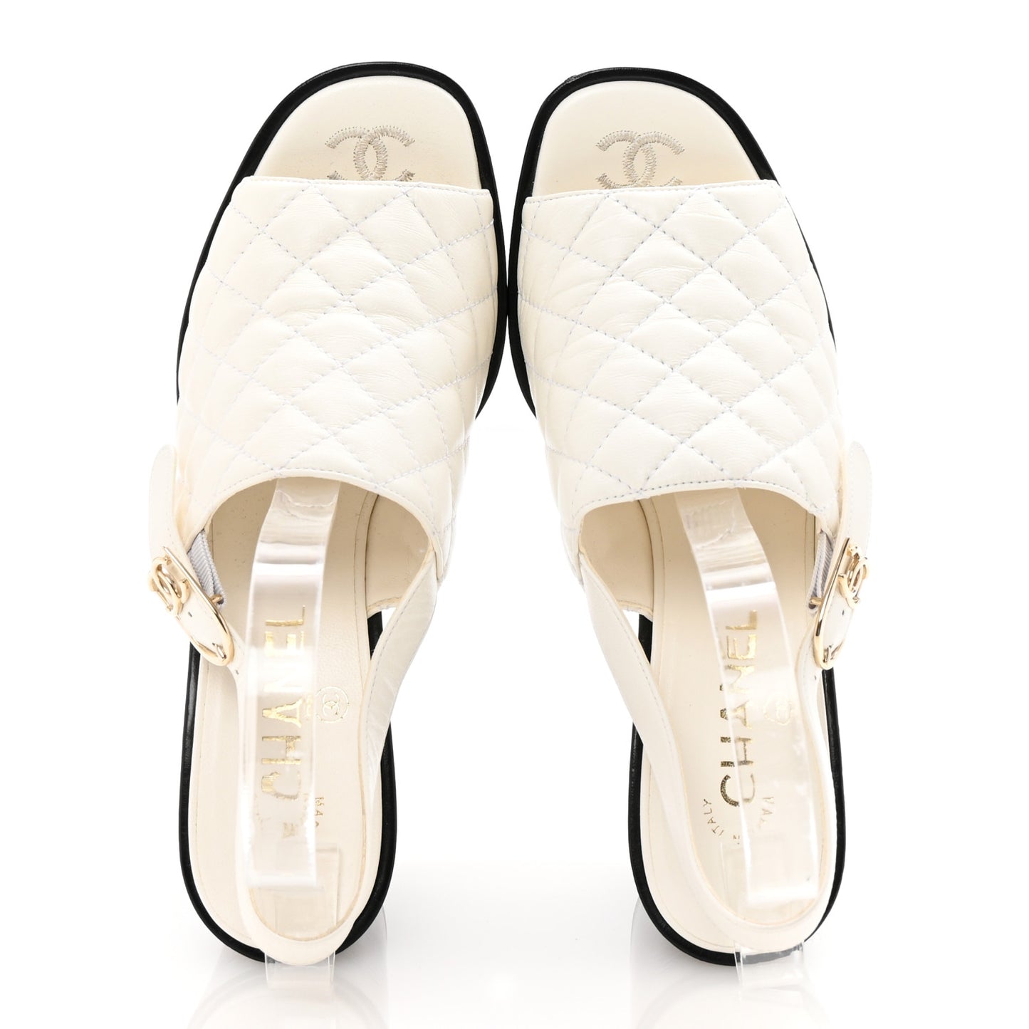 Lambskin Quilted Peep Toe Wedge Sandals 38 White