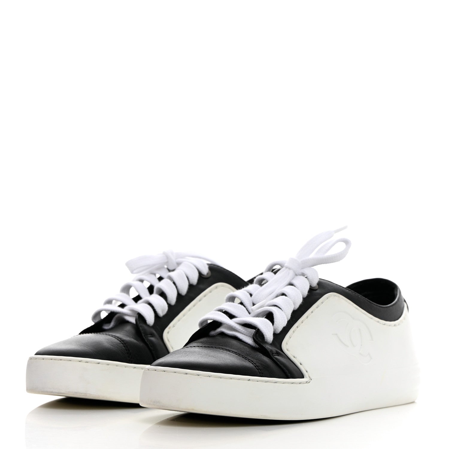 Chanel Calfskin Womens CC Sneakers 37 Black White 3 of 18