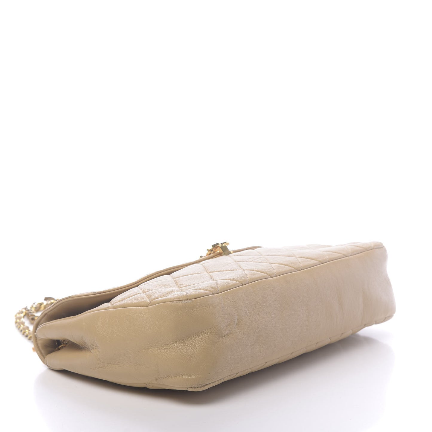 Lambskin Quilted Jumbo Single Flap Beige