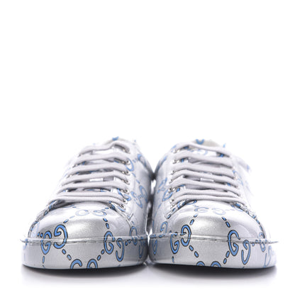 Gucci Miro Rubber Wax GucciGhost Print Mens New Ace Sneakers 10.5 Silver 2 of 11