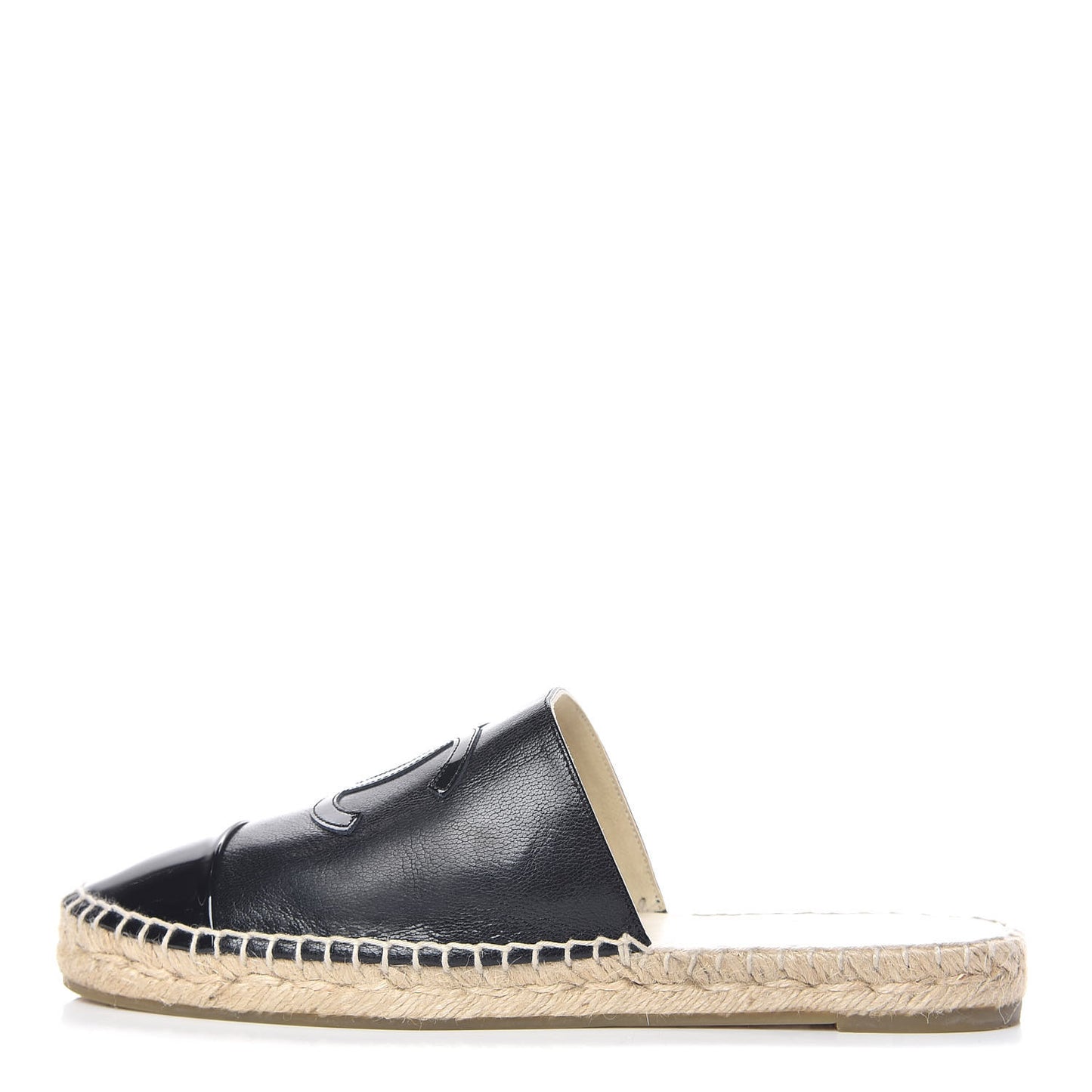 Iridescent Goatskin Patent CC Espadrille Mules 41 Black