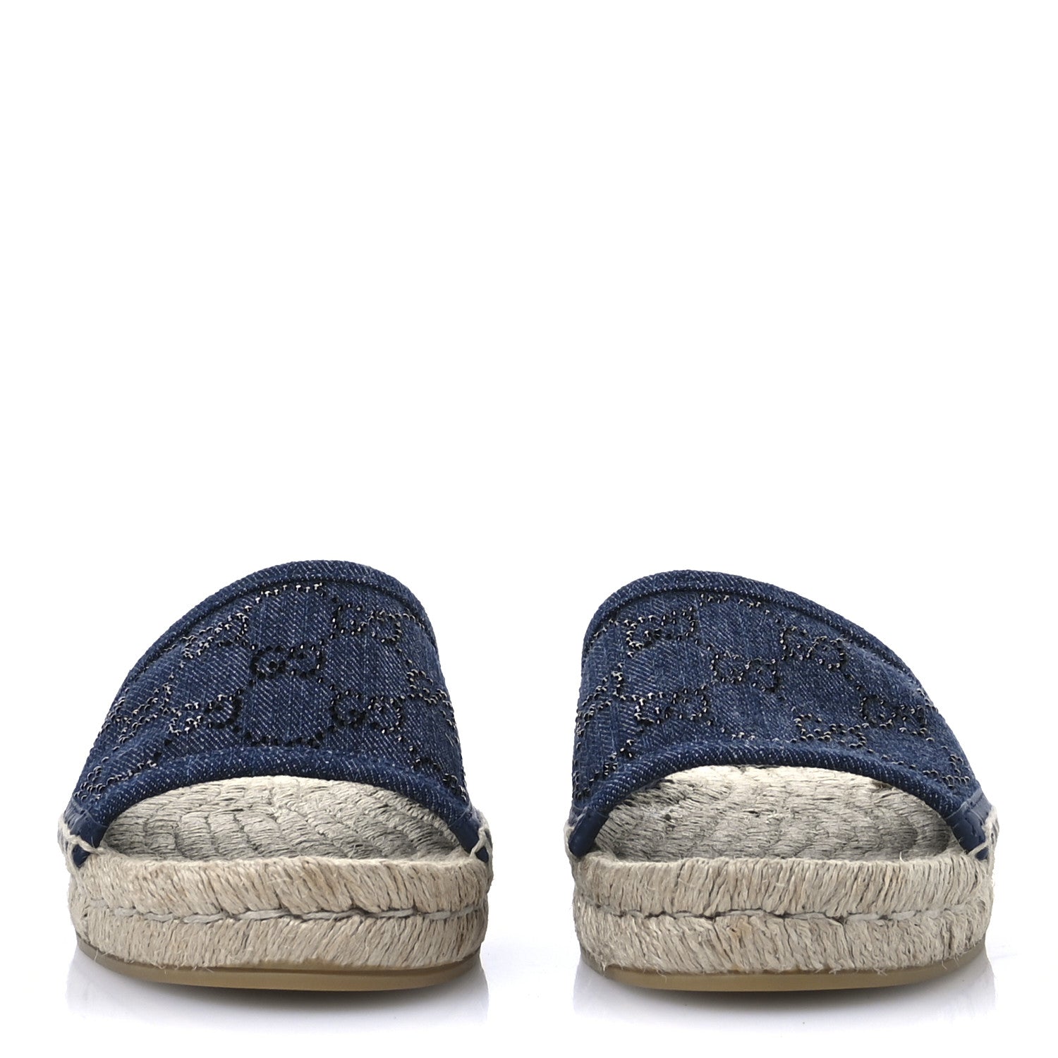 Gucci Denim Crystals GG Monogram Espadrille 20mm Slide Sandals 36.5 Denim 3 of 9