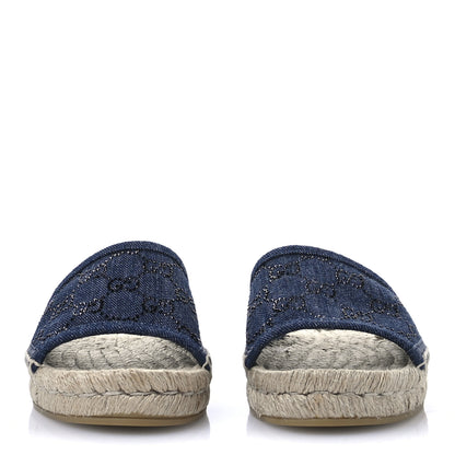 Gucci Denim Crystals GG Monogram Espadrille 20mm Slide Sandals 36.5 Denim 3 of 9