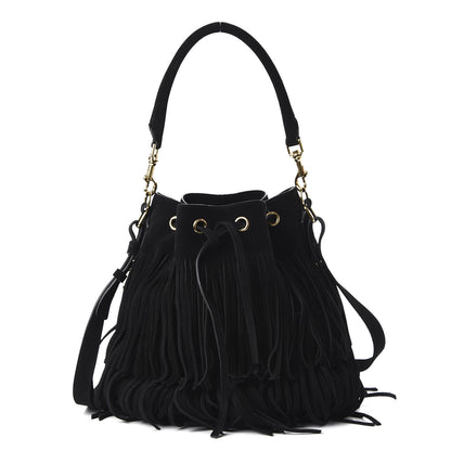 Saint Laurent Suede Calfskin Medium Emmanuelle Fringe Bucket Bag Black 1 of 9