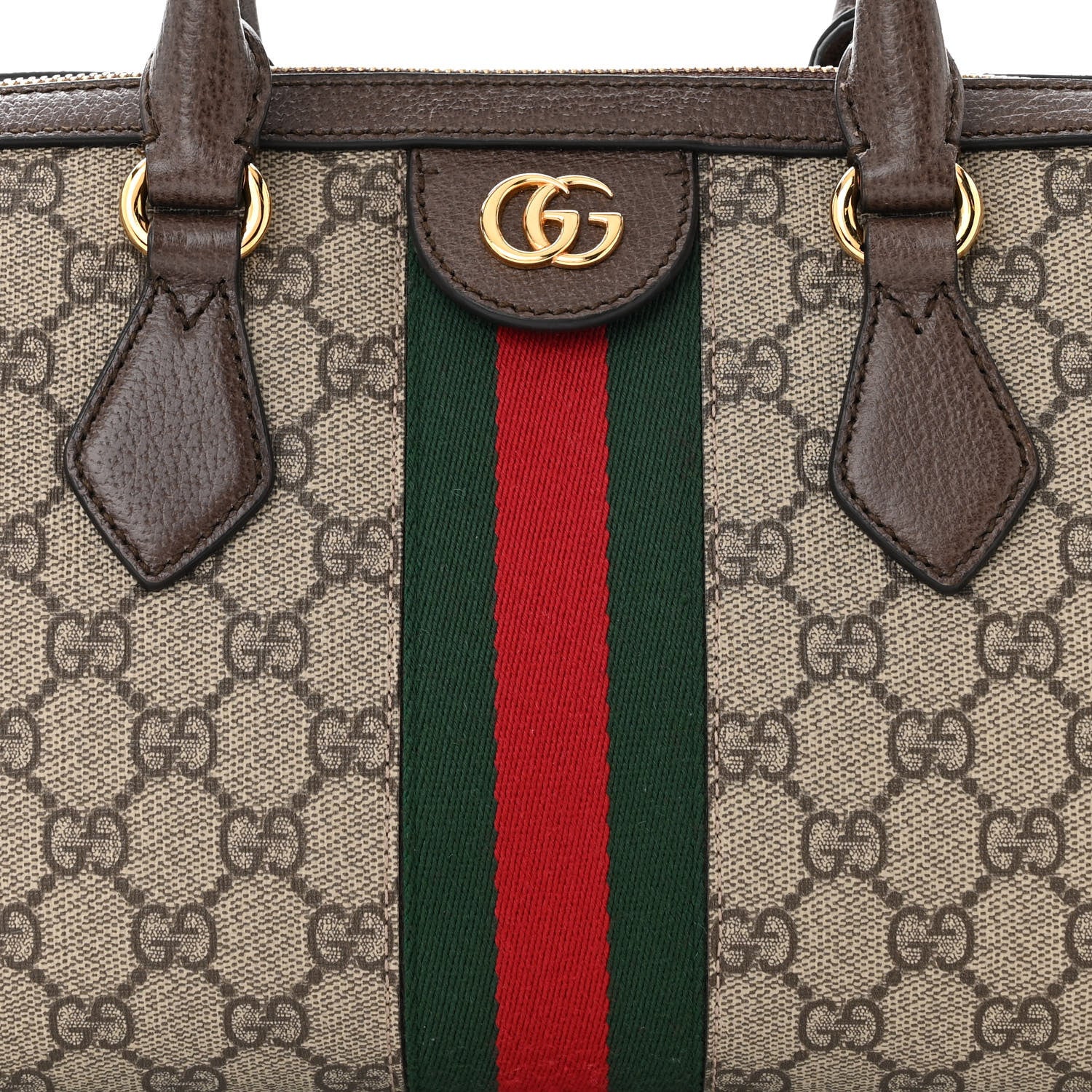 Gucci GG Supreme Monogram Textured Dollar Calfskin Web Medium Ophidia Boston Beige Ebony New Acero 8 of 11
