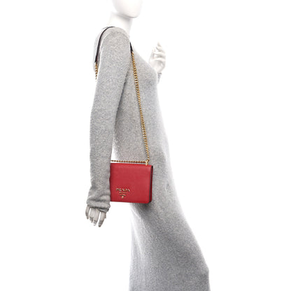 Prada Saffiano Chain Shoulder Bag Fuoco 2 of 11