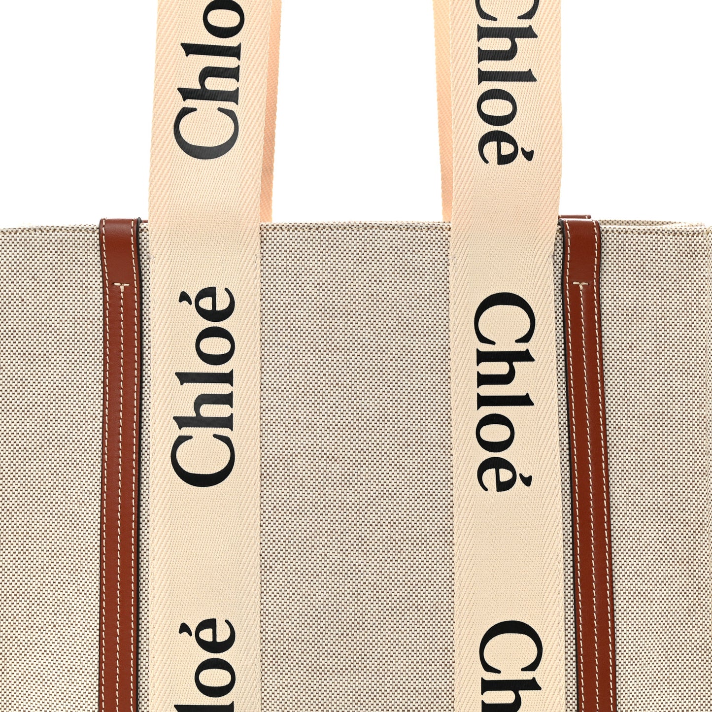 Cotton Calfskin Medium Woody Ribbon Tote White Brown
