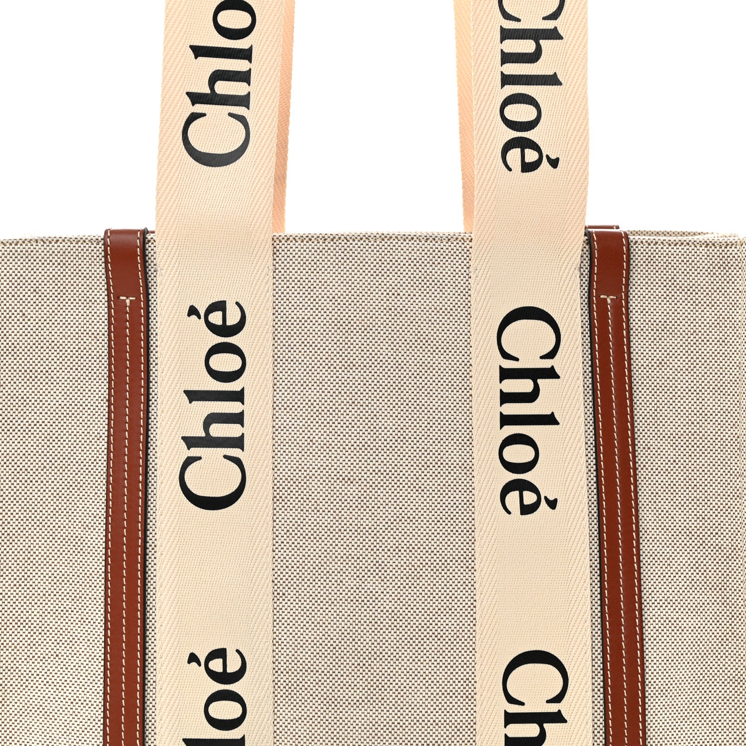 Chloe Cotton Calfskin Medium Woody Ribbon Tote White Brown 8 of 10