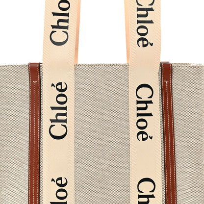 Chloe Cotton Calfskin Medium Woody Ribbon Tote White Brown 8 of 10
