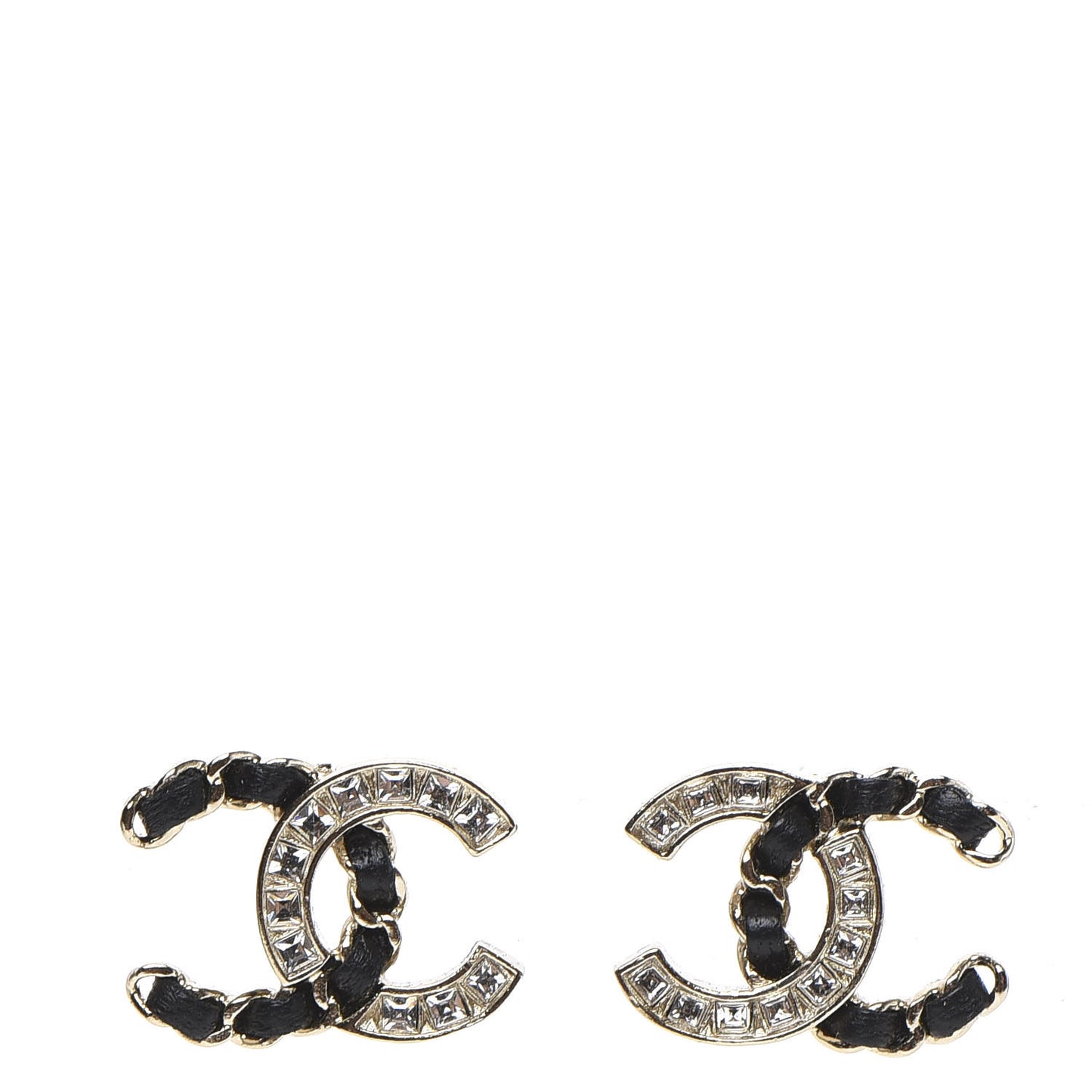 Crystal Baguette Lambskin Chain CC Vintage Allure Stud Earrings Black Gold