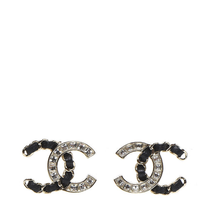 Chanel Crystal Baguette Lambskin Chain CC Vintage Allure Stud Earrings Black Gold 1 of 5
