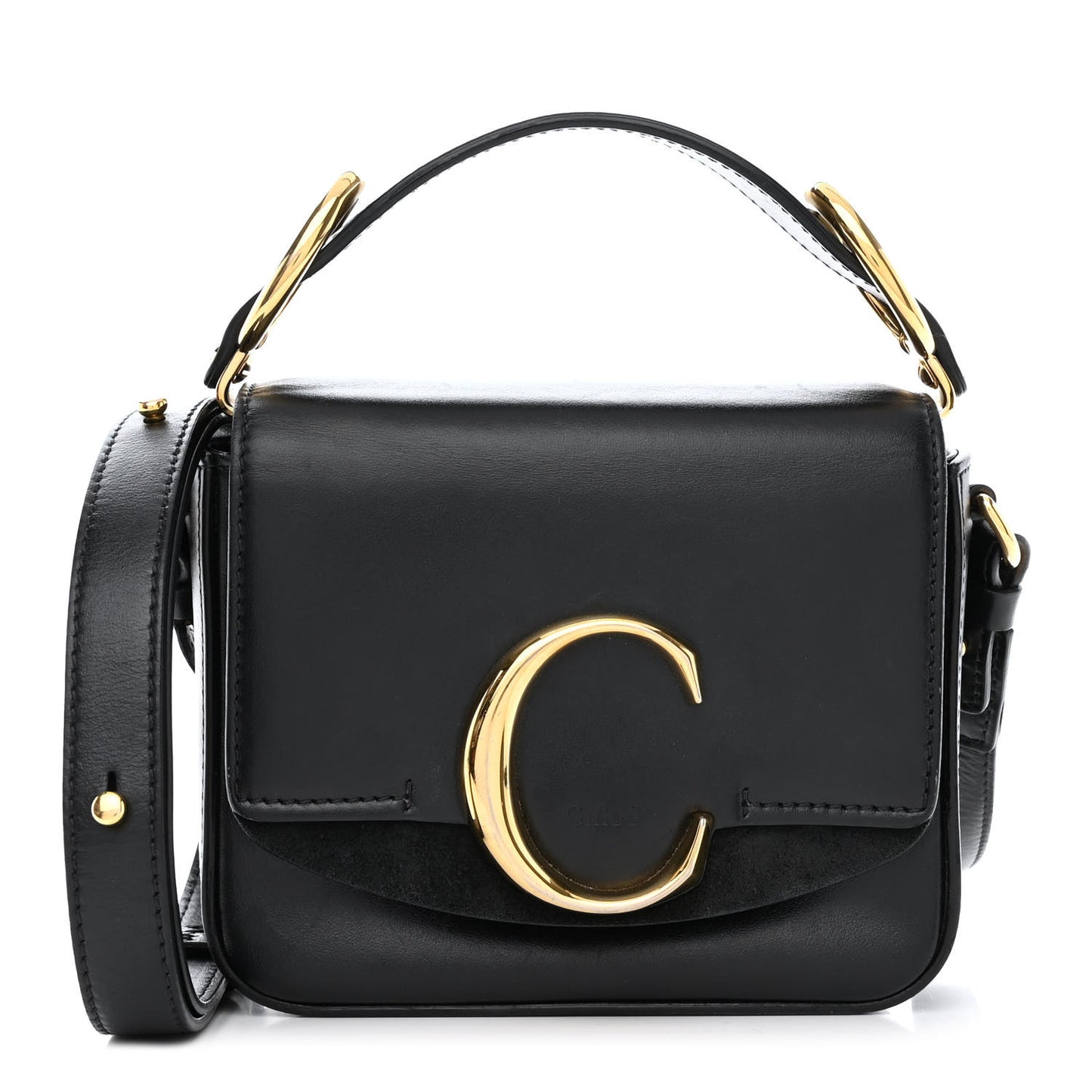 Shiny Calfskin Suede Mini C Double Carry Black