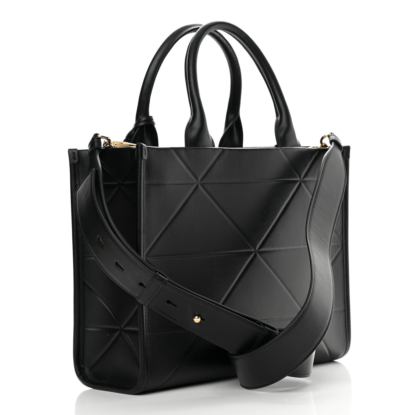 Soft Calfskin Triangolo Symbole Embossed Small Tote Black