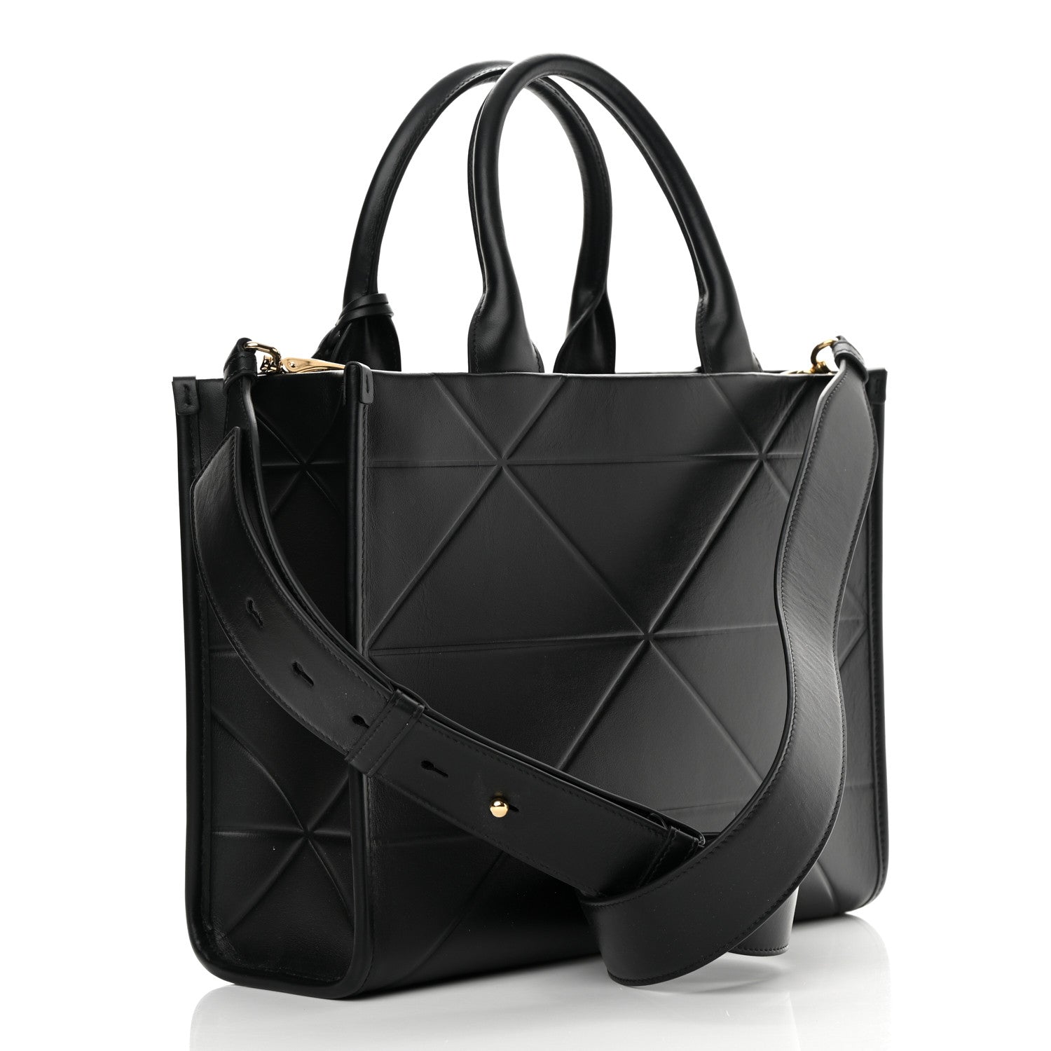 Prada Soft Calfskin Triangolo Symbole Embossed Small Tote Black 2 of 9