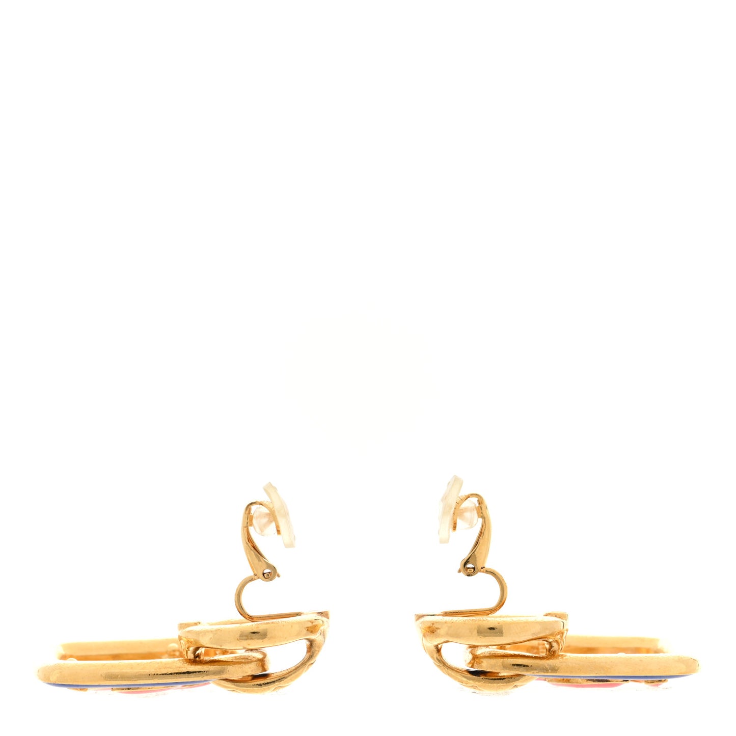 Metal Resin CC Diamond Clip On Earrings Gold Blue Pink
