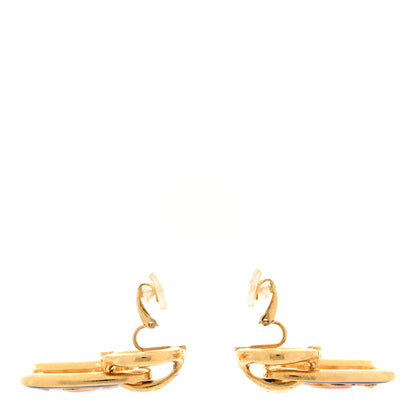Chanel Metal Resin CC Diamond Clip On Earrings Gold Blue Pink 3 of 5