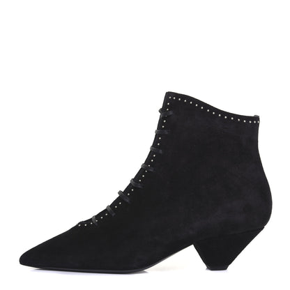 Saint Laurent Suede Blaze Studded Laced Ankle Boots 37 Black 1 of 11