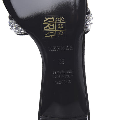 Hermes Suede Goatskin Crystal Oasis Sandals 38 Gris Argente Black 7 of 9