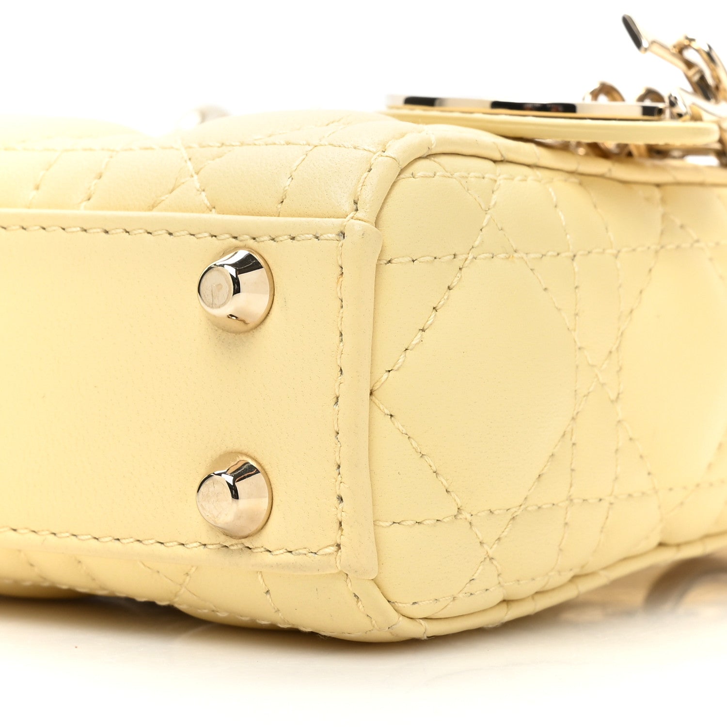 Christian Dior Lambskin Cannage Micro Lady Dior Soft Yellow 8 of 11