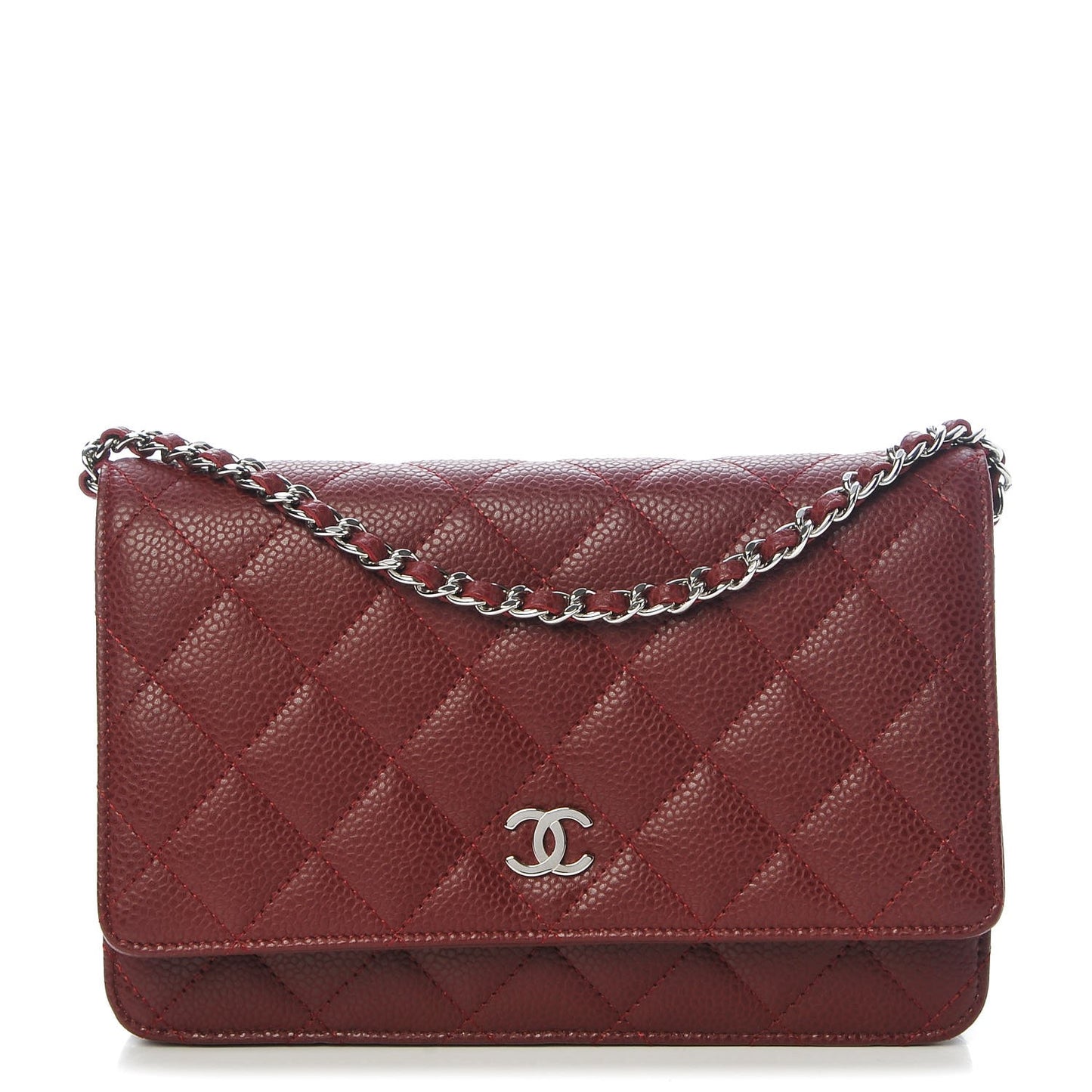 Caviar Quilted Wallet on Chain WOC Burgundy