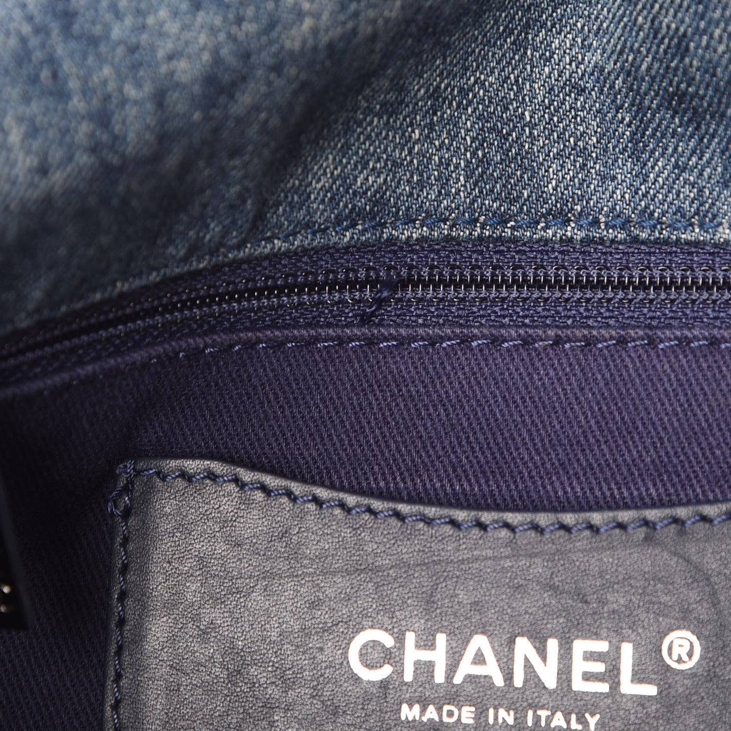 Denim Quilted Camellia Embroidered Large Flap Blue