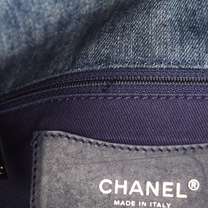 Chanel Denim Quilted Camellia Embroidered Large Flap Blue 7 of 10