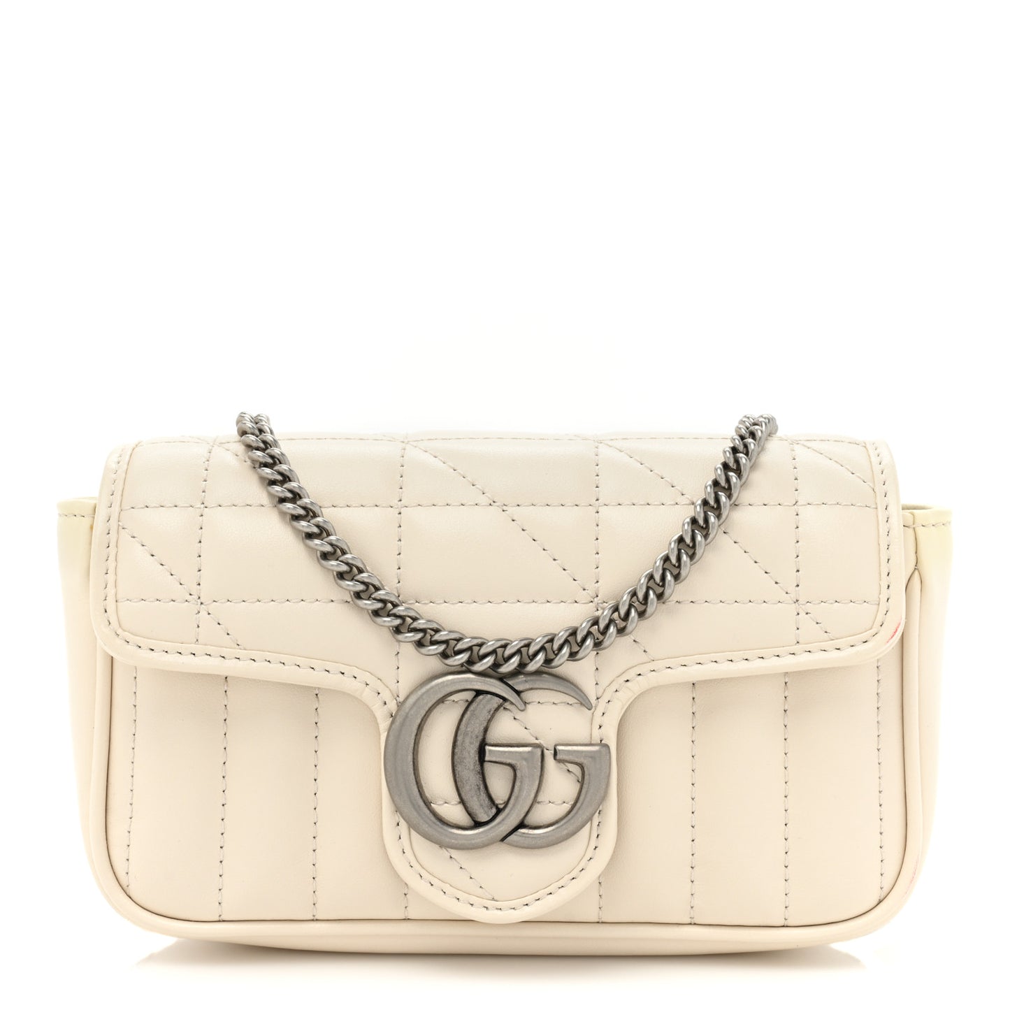 Calfskin Matelasse Aria Super Mini GG Marmont Shoulder Bag Mystic White