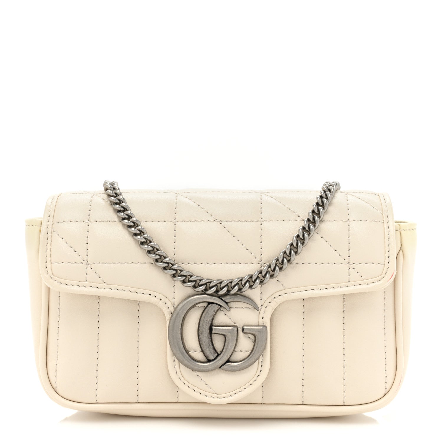 Gucci Calfskin Matelasse Aria Super Mini GG Marmont Shoulder Bag Mystic White 1 of 11