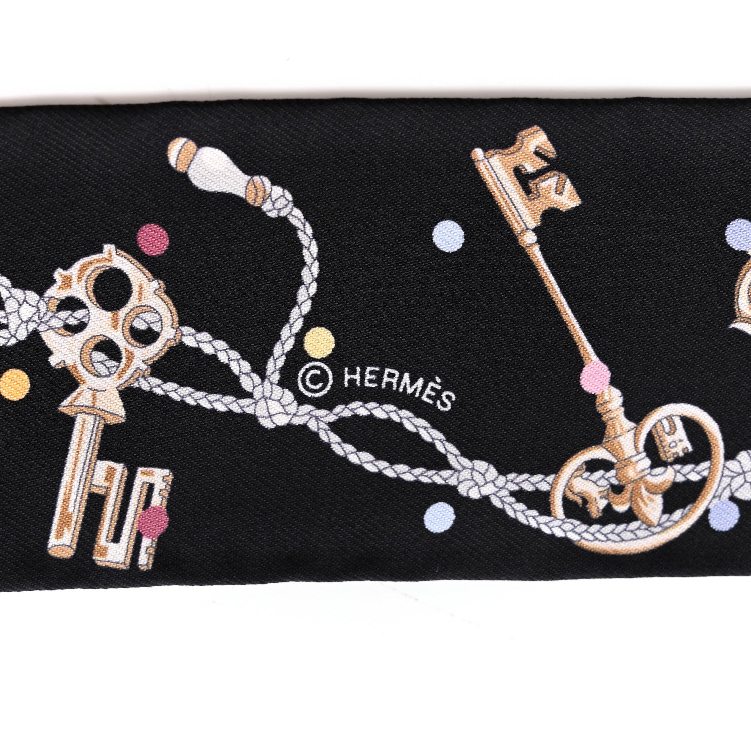 Hermes Silk Les Cles A Pois Twilly Black Beige Rose Multicolor 4 of 4
