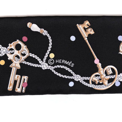 Hermes Silk Les Cles A Pois Twilly Black Beige Rose Multicolor 4 of 4