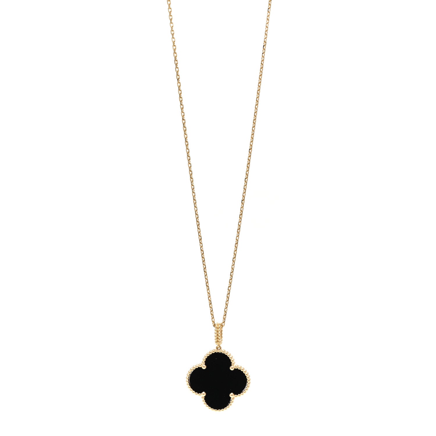 Van Cleef & Arpels 18K Yellow Gold Black Onyx Magic Alhambra Pendant Necklace 1 of 6