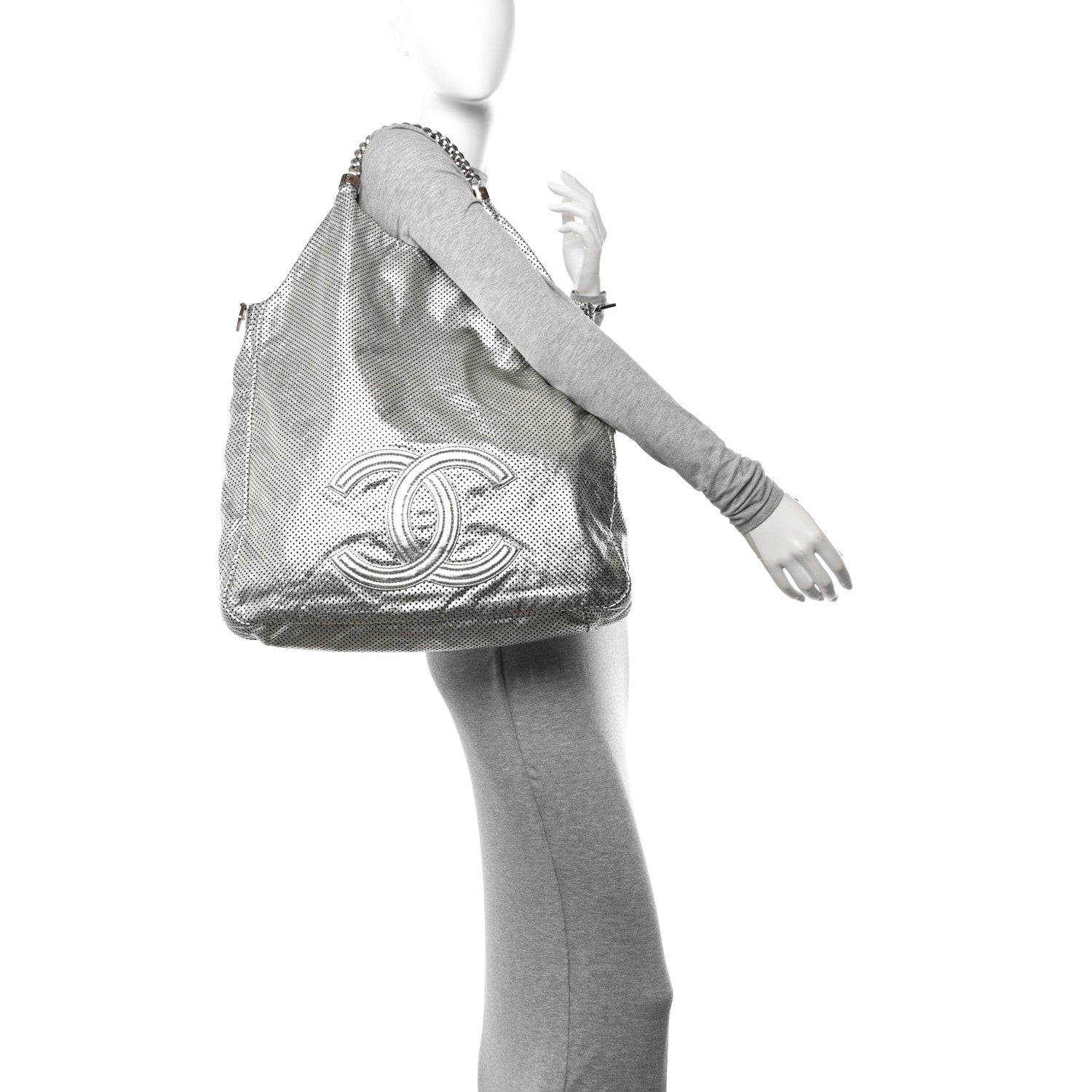 Chanel Metallic Glazed Calfskin Perforated Large Rodeo Drive Tote Silver 2 of 10