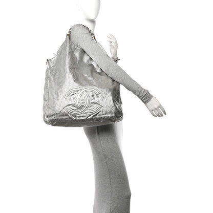 Chanel Metallic Glazed Calfskin Perforated Large Rodeo Drive Tote Silver 2 of 10