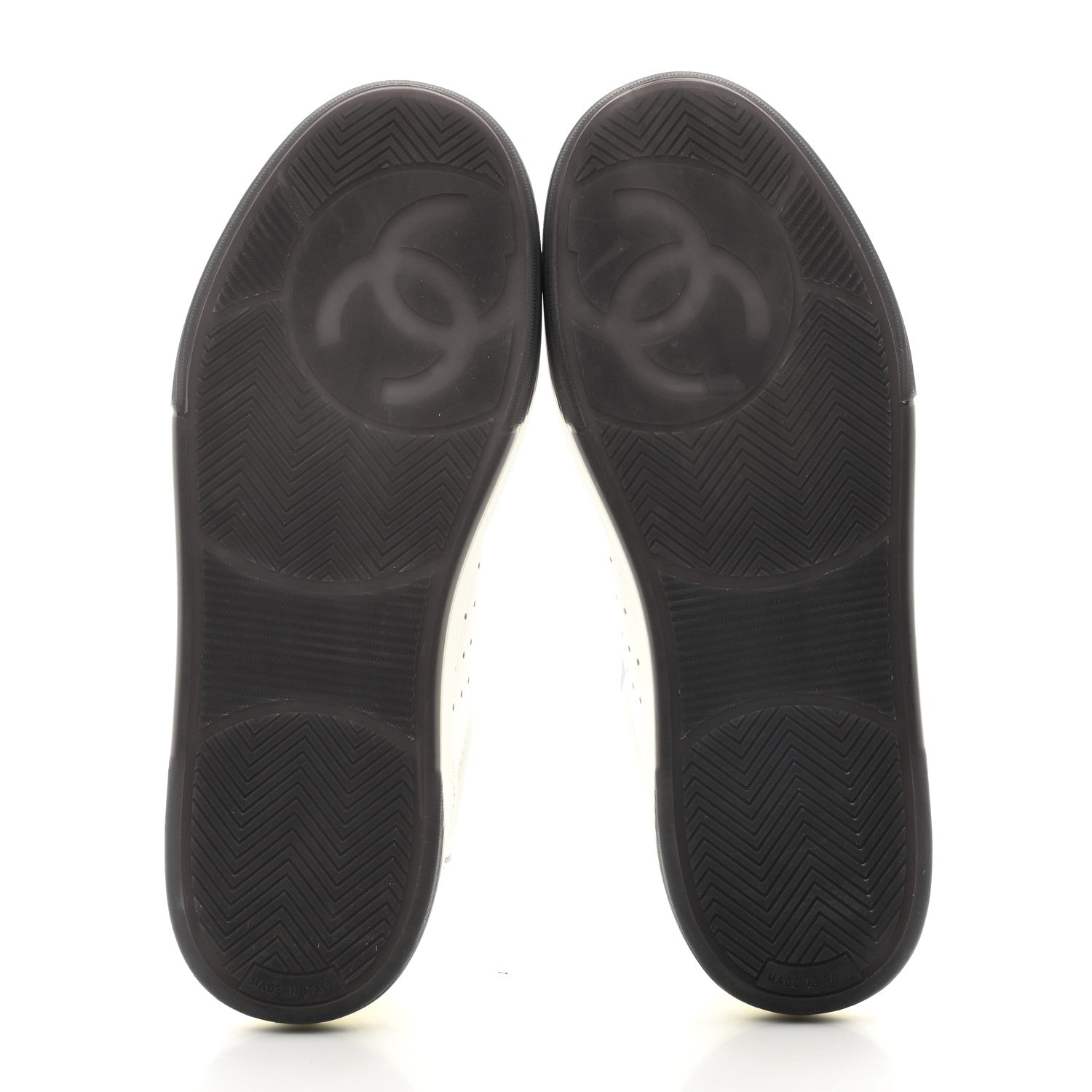 Chanel Grained Calfskin Fabric Womens Logo Sneakers 39.5 White Black 5 of 9