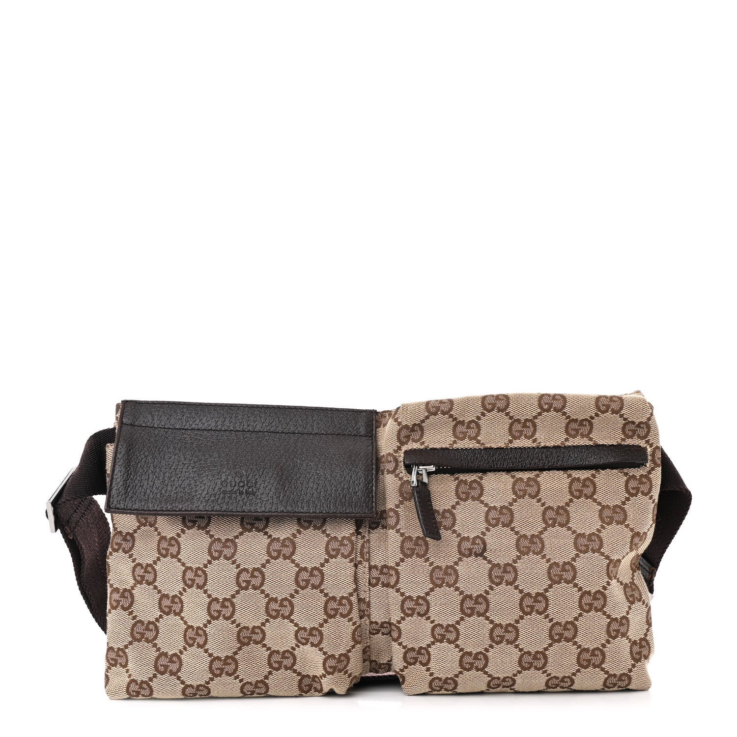 Gucci GG Monogram Double Pocket Belt Bag Dark Brown 1 of 10
