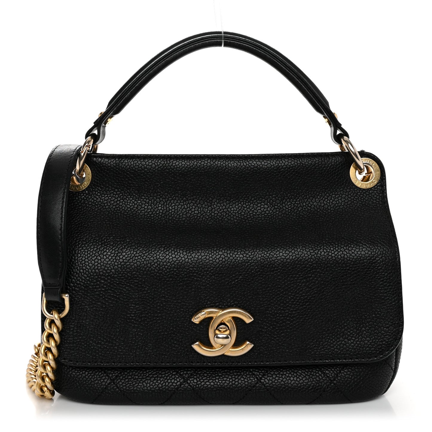 Caviar Quilted Mini Top Handle Flap Black