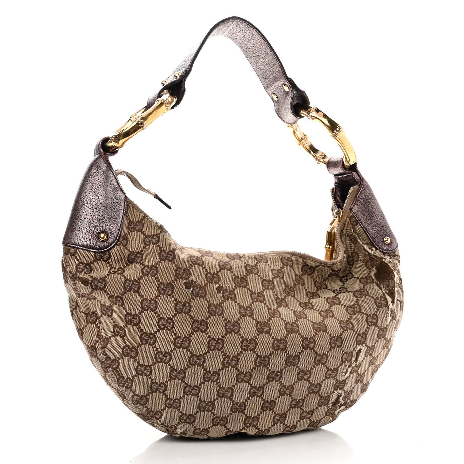 Gucci Monogram Bamboo Ring Hobo Aubergine 3 of 16