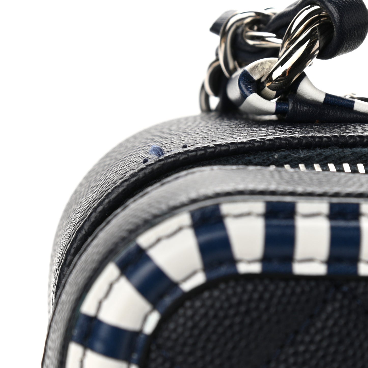 Caviar Quilted Striped Medium CC Filigree Vanity Case Navy White