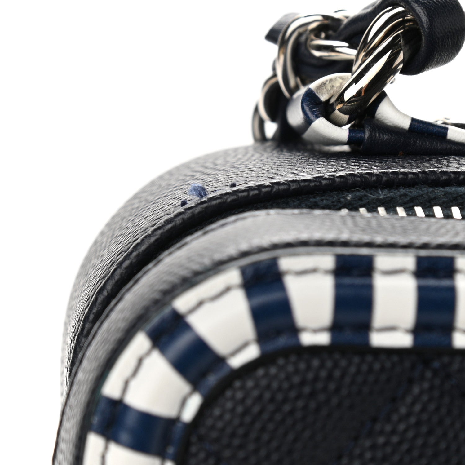 Chanel Caviar Quilted Striped Medium CC Filigree Vanity Case Navy White 11 of 11