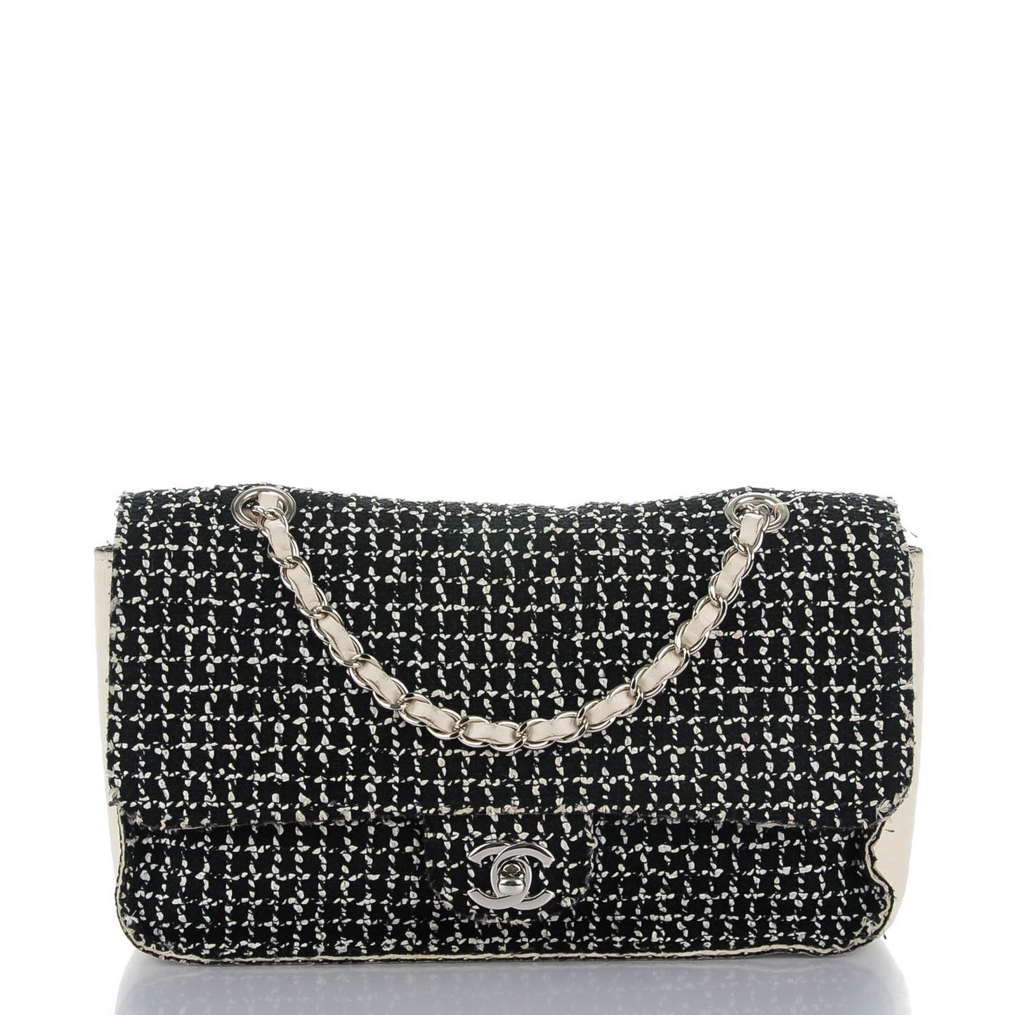 Tweed Medium Single Flap Black White