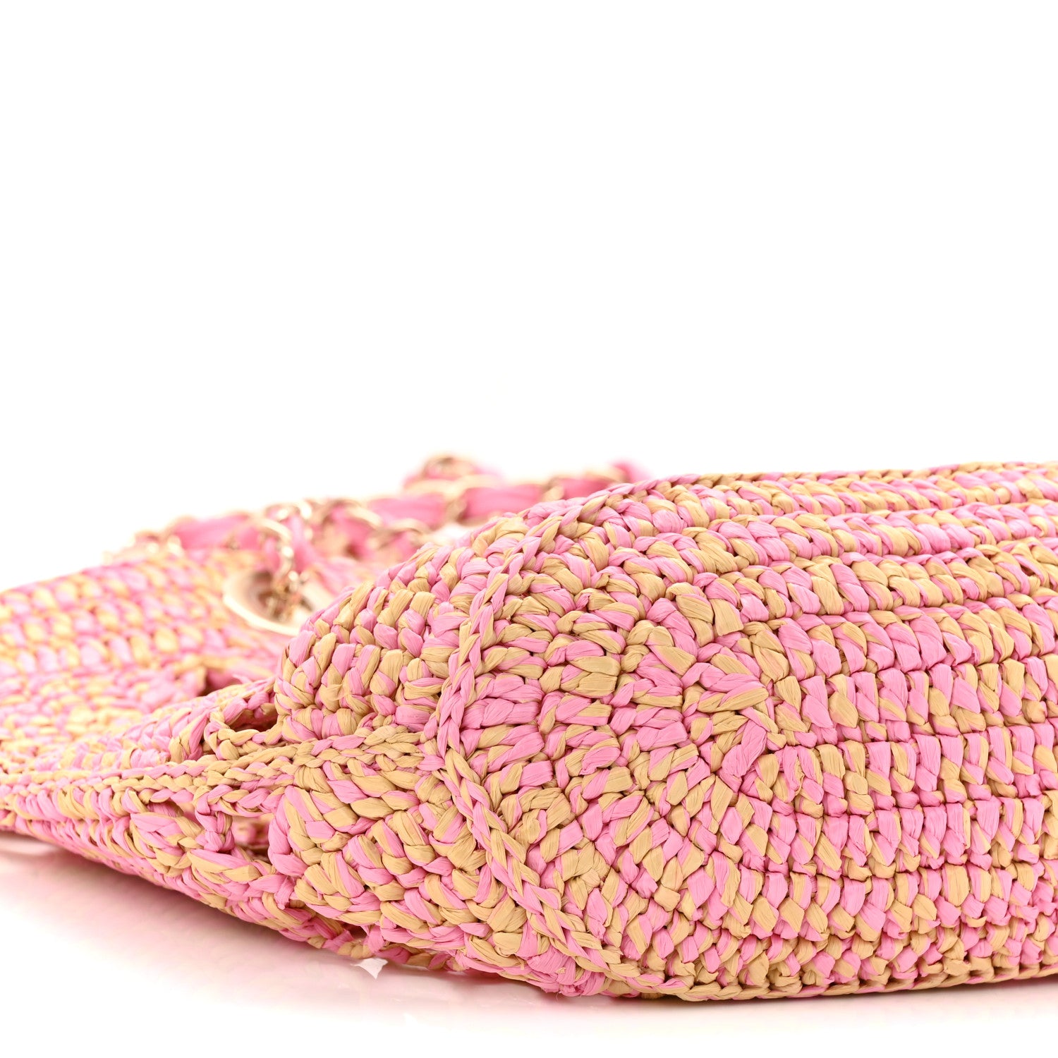 Chanel Raffia Effect Braided Small Shopping Bag Beige Pink 10 of 12