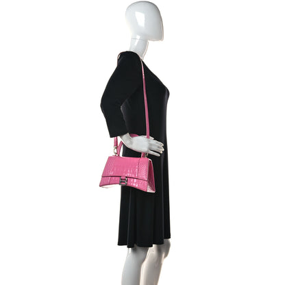 Balenciaga Shiny Calfskin Crocodile Embossed Small Hourglass Top Handle Bag Baby Pink 2 of 11