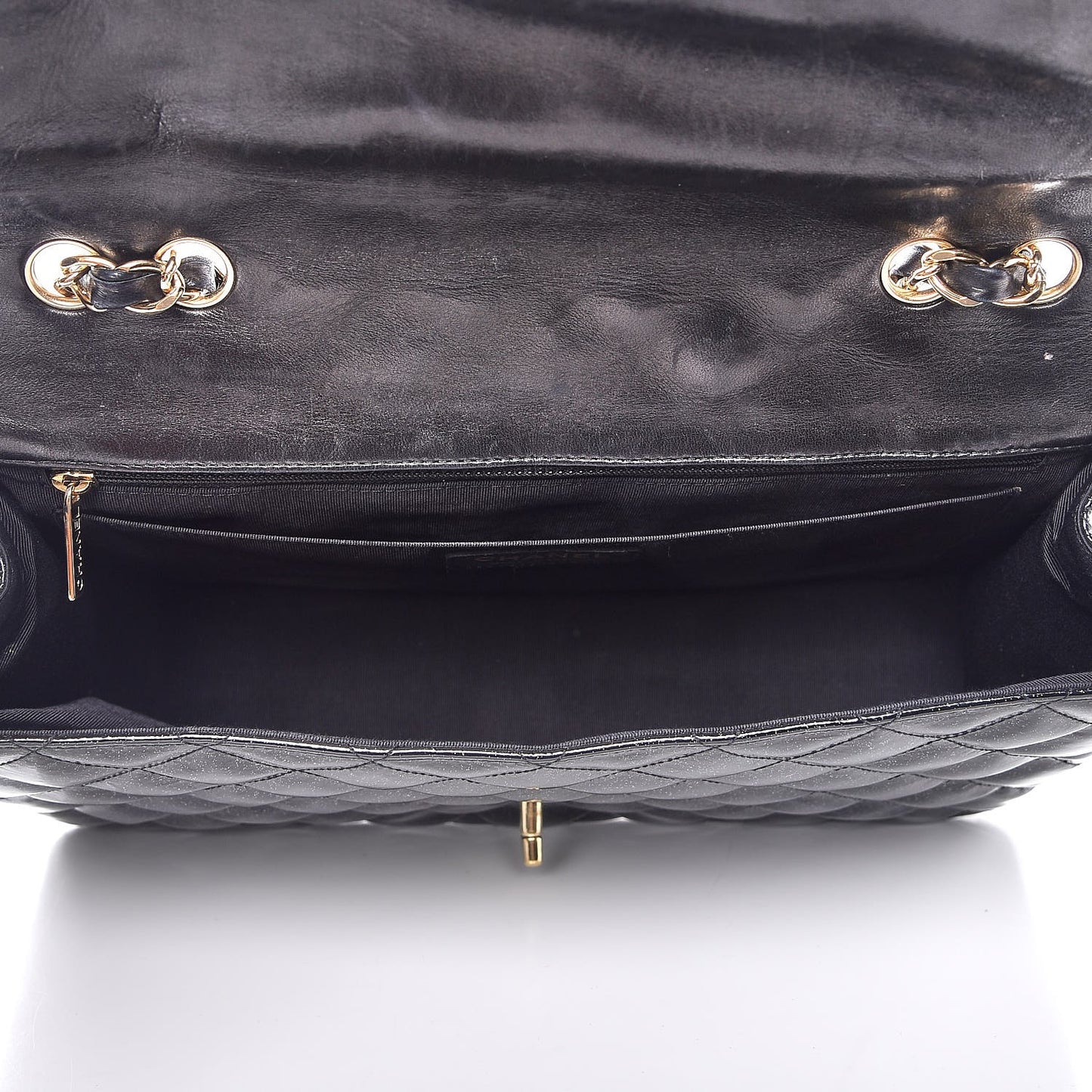 Patent Quilted Sparkle Glitter Jumbo Single Flap Black