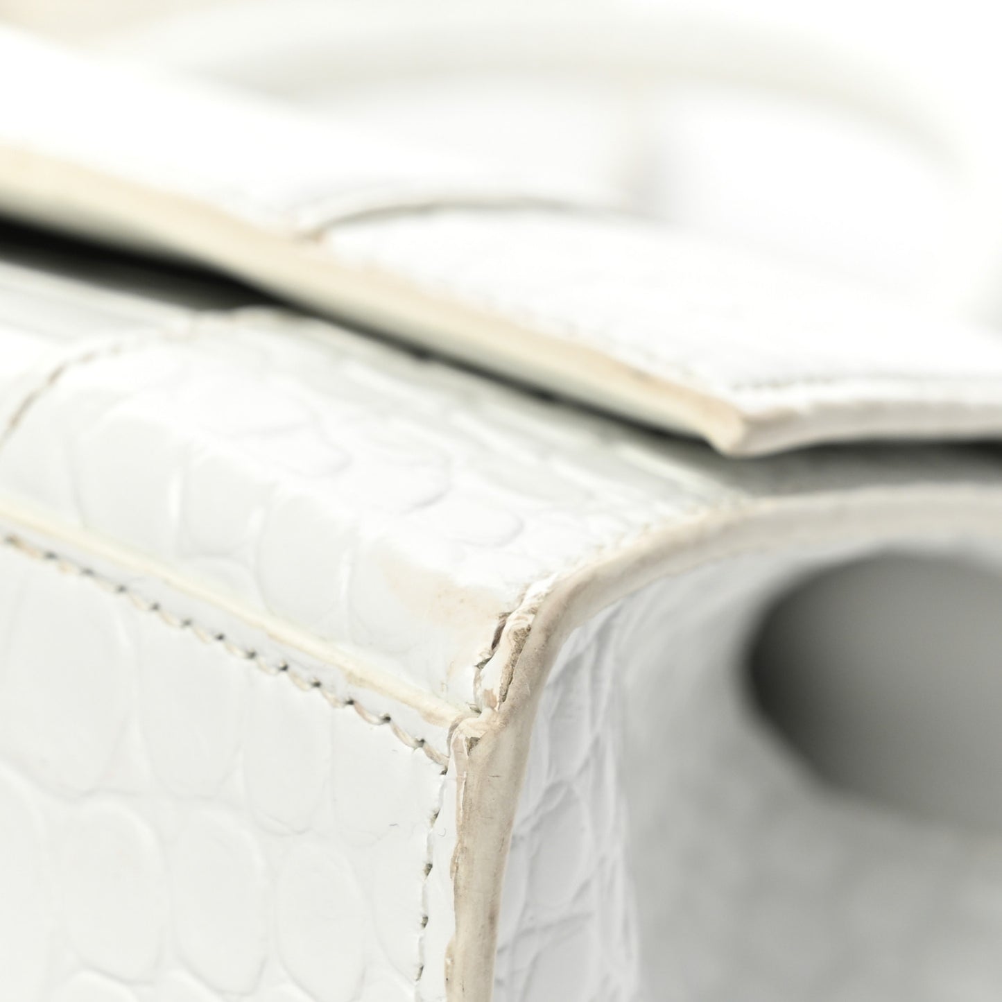Shiny Calfskin Crocodile Embossed Small Hourglass Top Handle Bag Optic White