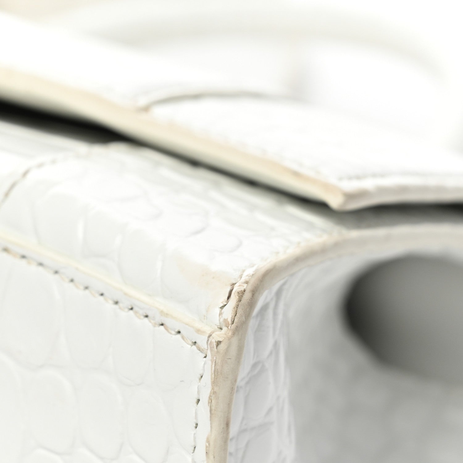 Balenciaga Shiny Calfskin Crocodile Embossed Small Hourglass Top Handle Bag Optic White 11 of 11