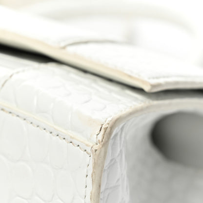 Balenciaga Shiny Calfskin Crocodile Embossed Small Hourglass Top Handle Bag Optic White 11 of 11