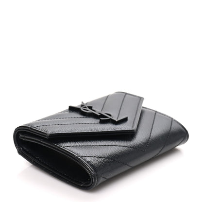 Saint Laurent Grain De Poudre Matelasse Chevron Small Monochrome Monogram Envelope Wallet Black 4 of 7