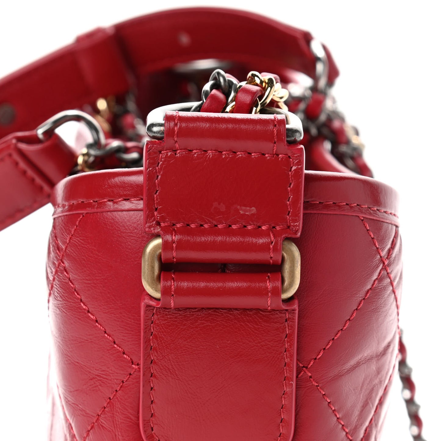 Aged Calfskin Quilted Medium Gabrielle Hobo Red